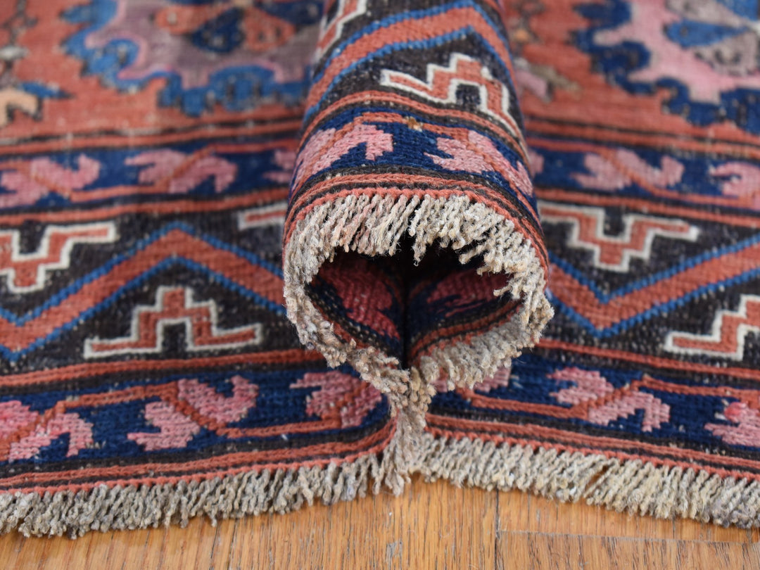 7'0" x 11'0" Vintage Hand Knotted Red Wool Rectangle Oriental Rug - MOA10280599