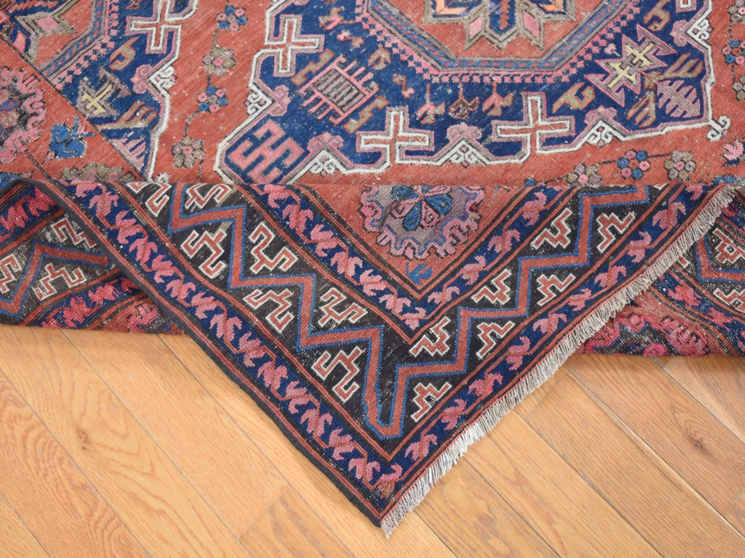 7'0" x 11'0" Vintage Hand Knotted Red Wool Rectangle Oriental Rug - MOA10280599