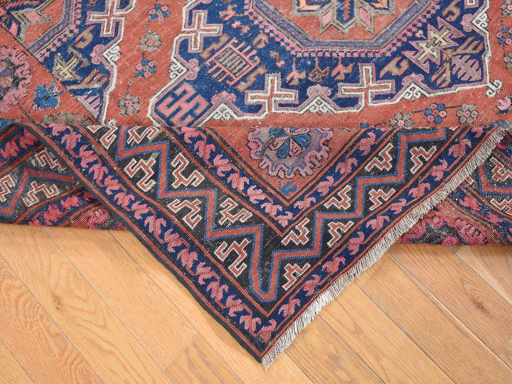 7'0" x 11'0" Vintage Hand Knotted Red Wool Rectangle Oriental Rug - MOA10280599