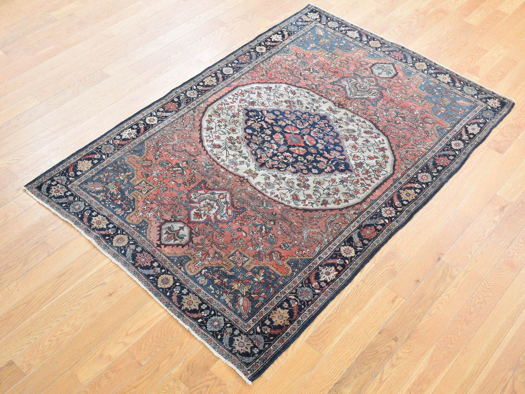 4'1" x 6'4" Vintage Hand Knotted Red Wool Rectangle Oriental Rug - MOA10280602