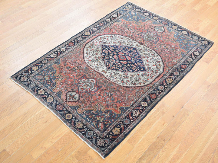 4'1" x 6'4" Vintage Hand Knotted Red Wool Rectangle Oriental Rug - MOA10280602