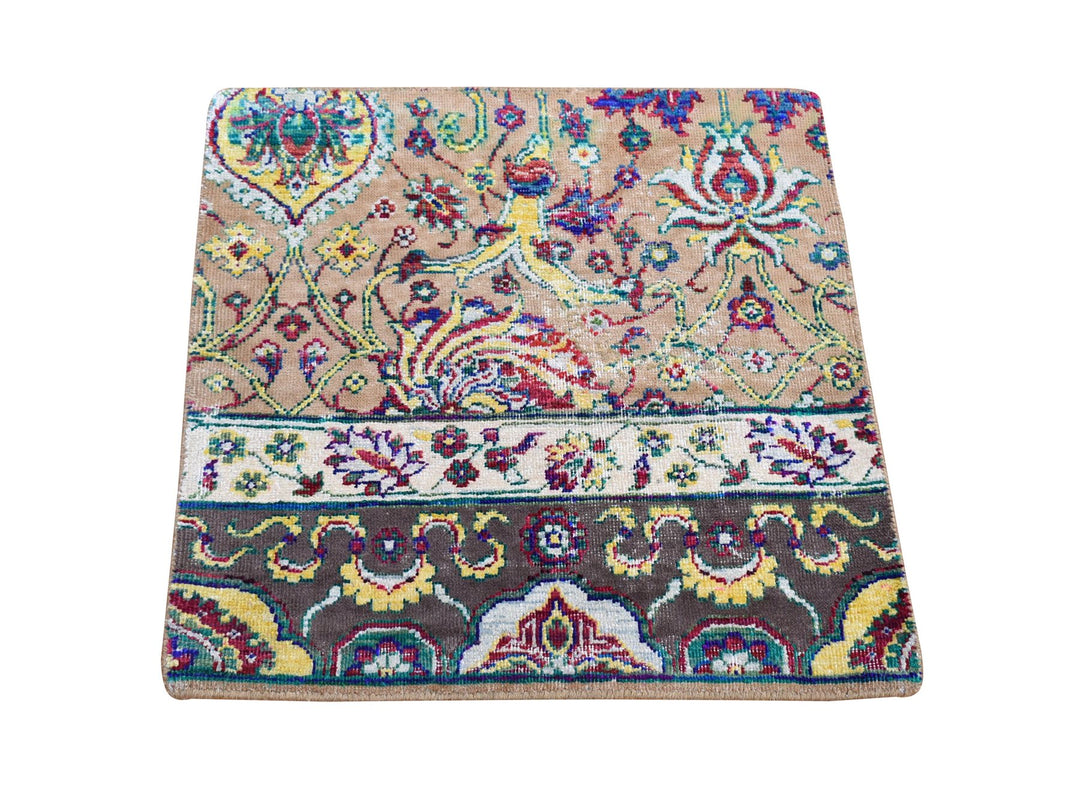 1'10" x 2'0" New Hand Knotted Brown Wool & Silk Square Oriental Rug - MOA10280605