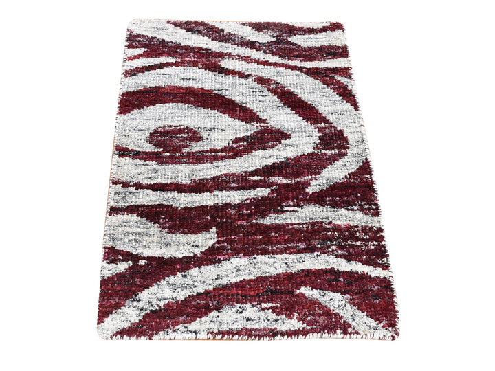 2'0" x 3'0" New Hand Knotted Ivory Sari Silk Rectangle Oriental Rug - MOA10280614