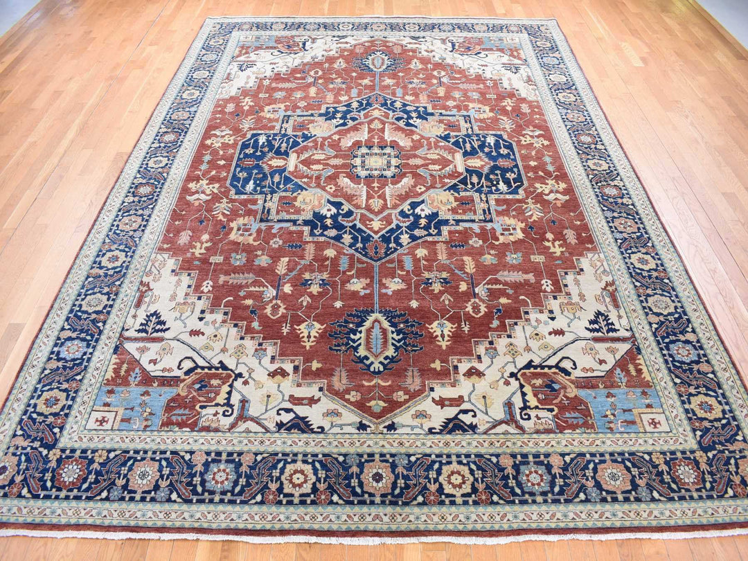 10'1" x 13'9" New Hand Knotted Red Wool Rectangle Oriental Rug - MOA10280634