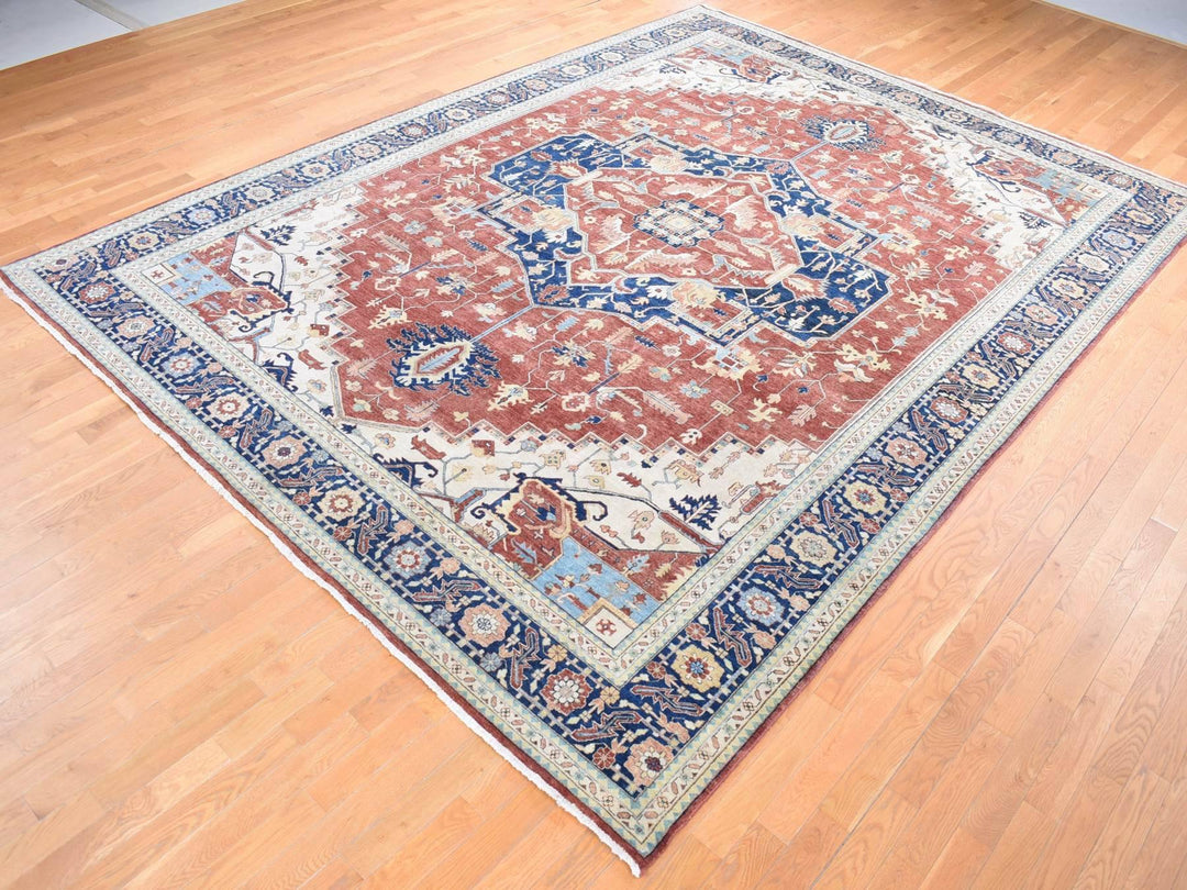 10'1" x 13'9" New Hand Knotted Red Wool Rectangle Oriental Rug - MOA10280634