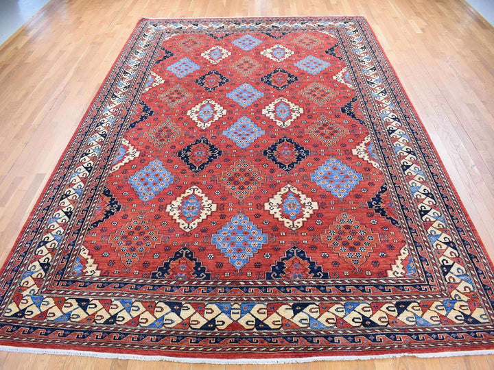 10'0" x 14'0" New Hand Knotted Red Wool Rectangle Oriental Rug - MOA10280642