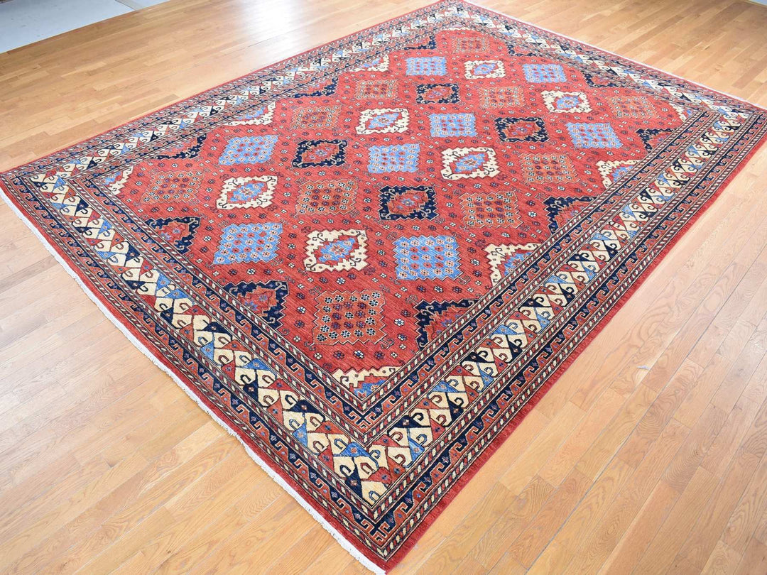 10'0" x 14'0" New Hand Knotted Red Wool Rectangle Oriental Rug - MOA10280642