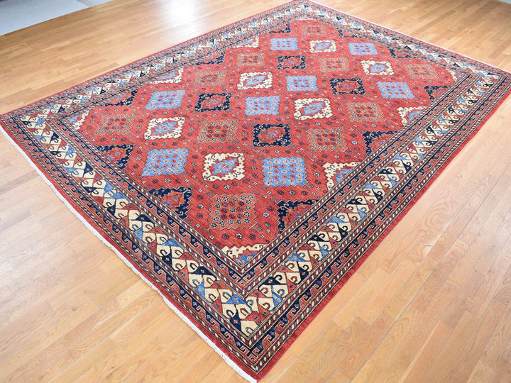 10'0" x 14'0" New Hand Knotted Red Wool Rectangle Oriental Rug - MOA10280642