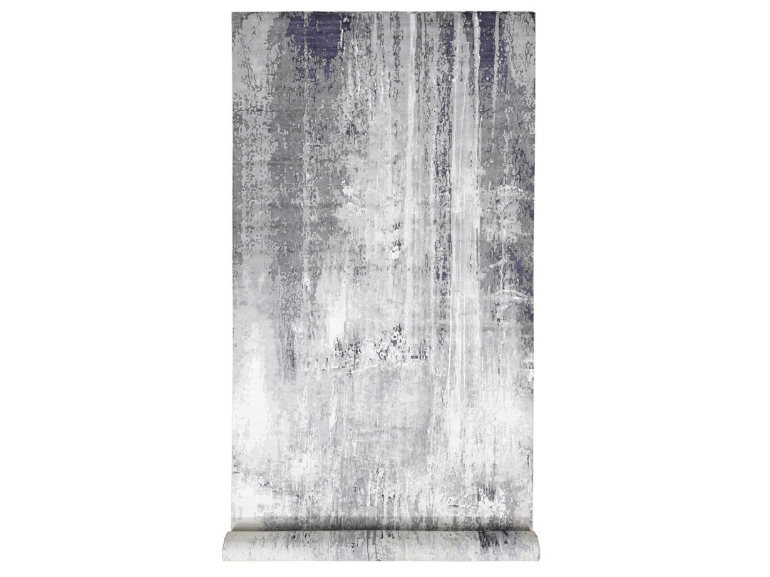 8'1" x 23'10" New Hand Knotted Grey Wool & Silk Rectangle Oriental Rug - MOA10280643