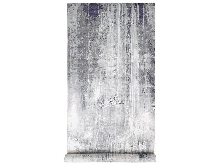 8'1" x 23'10" New Hand Knotted Grey Wool & Silk Rectangle Oriental Rug - MOA10280643