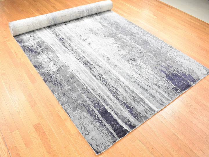8'1" x 23'10" New Hand Knotted Grey Wool & Silk Rectangle Oriental Rug - MOA10280643