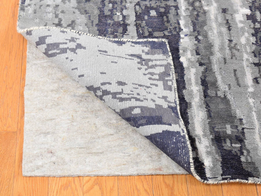 8'1" x 23'10" New Hand Knotted Grey Wool & Silk Rectangle Oriental Rug - MOA10280643