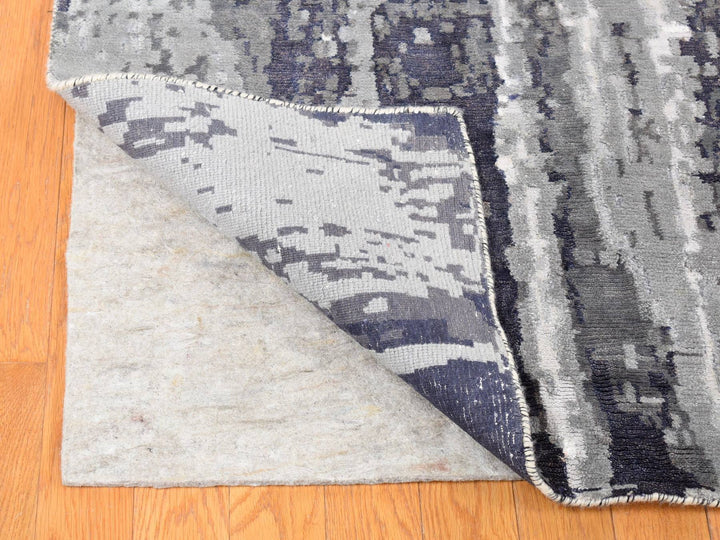 8'1" x 23'10" New Hand Knotted Grey Wool & Silk Rectangle Oriental Rug - MOA10280643