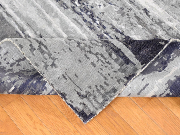 8'1" x 23'10" New Hand Knotted Grey Wool & Silk Rectangle Oriental Rug - MOA10280643