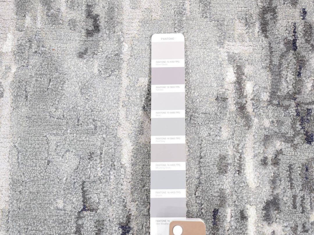 8'1" x 23'10" New Hand Knotted Grey Wool & Silk Rectangle Oriental Rug - MOA10280643