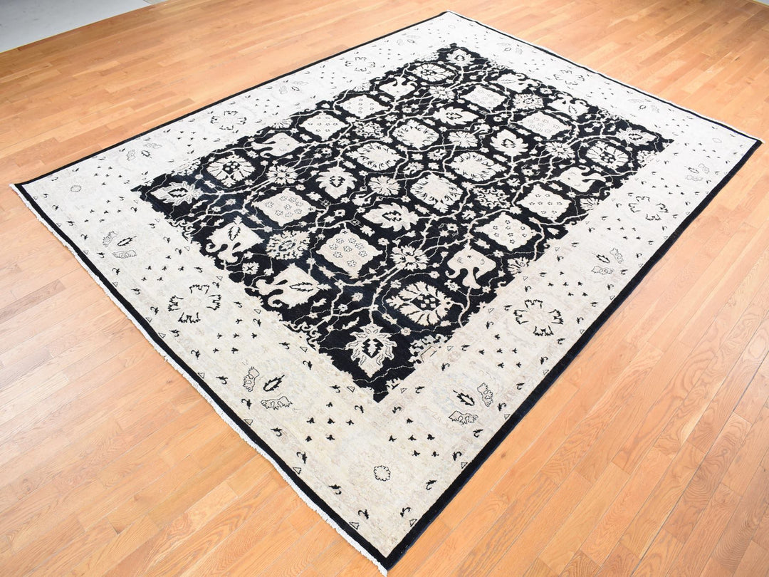 8'10" x 12'0" New Hand Knotted Black Wool Rectangle Oriental Rug - MOA10280651