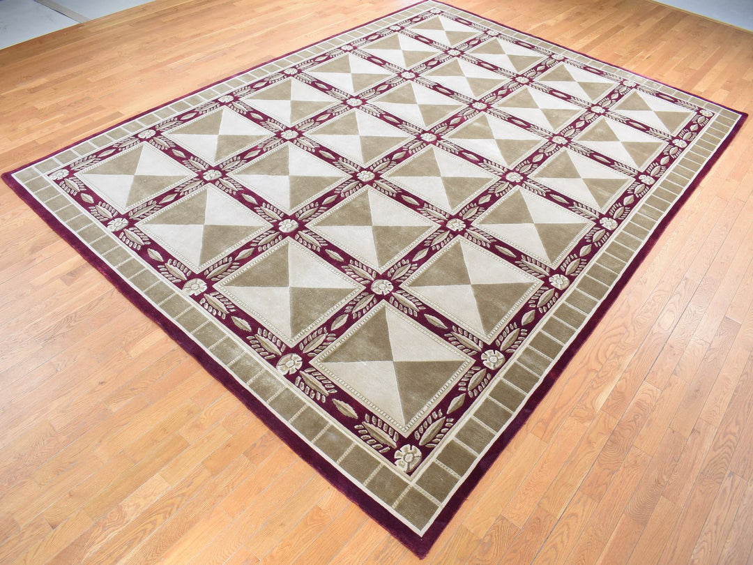 10'0" x 13'9" New Hand Knotted Ivory Wool Rectangle Oriental Rug - MOA10280672