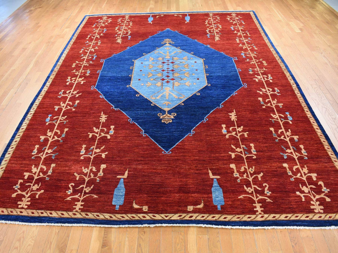 10'3" x 14'0" New Hand Knotted Red Wool Rectangle Oriental Rug - MOA10280673