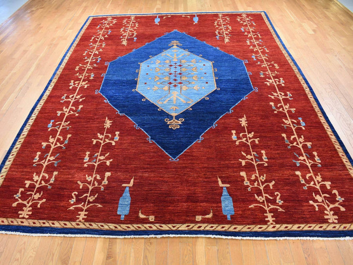10'3" x 14'0" New Hand Knotted Red Wool Rectangle Oriental Rug - MOA10280673