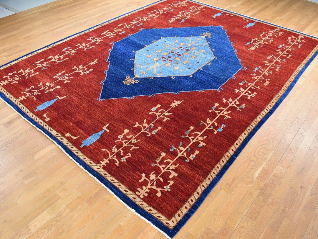 10'3" x 14'0" New Hand Knotted Red Wool Rectangle Oriental Rug - MOA10280673