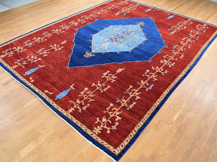 10'3" x 14'0" New Hand Knotted Red Wool Rectangle Oriental Rug - MOA10280673