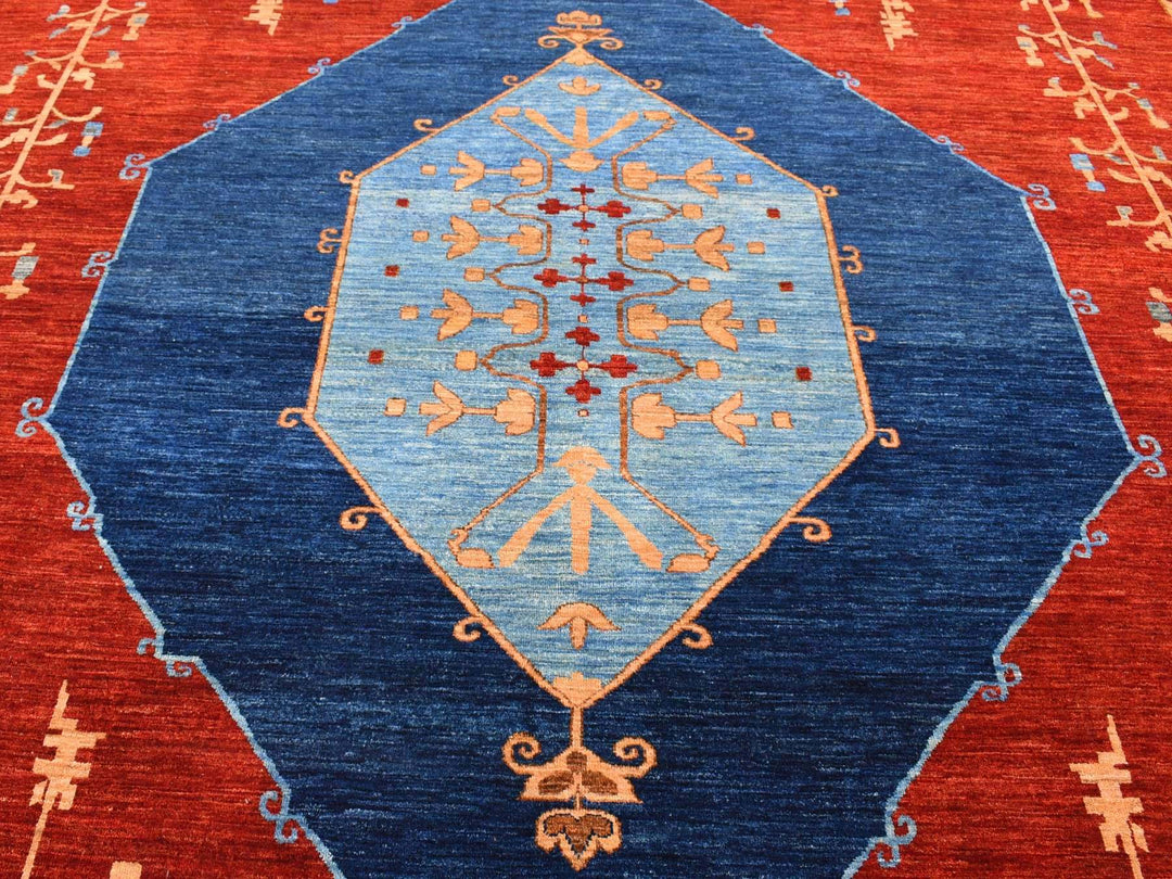 10'3" x 14'0" New Hand Knotted Red Wool Rectangle Oriental Rug - MOA10280673