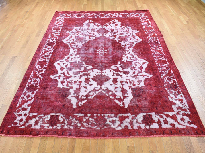 8'2" x 11'1" Vintage Hand Knotted Overdyed Wool Rectangle Oriental Rug - MOA10280678