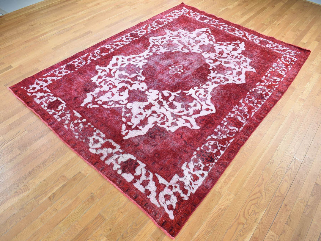 8'2" x 11'1" Vintage Hand Knotted Overdyed Wool Rectangle Oriental Rug - MOA10280678