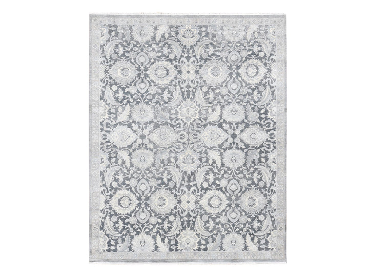 8'0" x 10'2" New Hand Knotted Grey Wool & Silk Rectangle Oriental Rug - MOA10280682