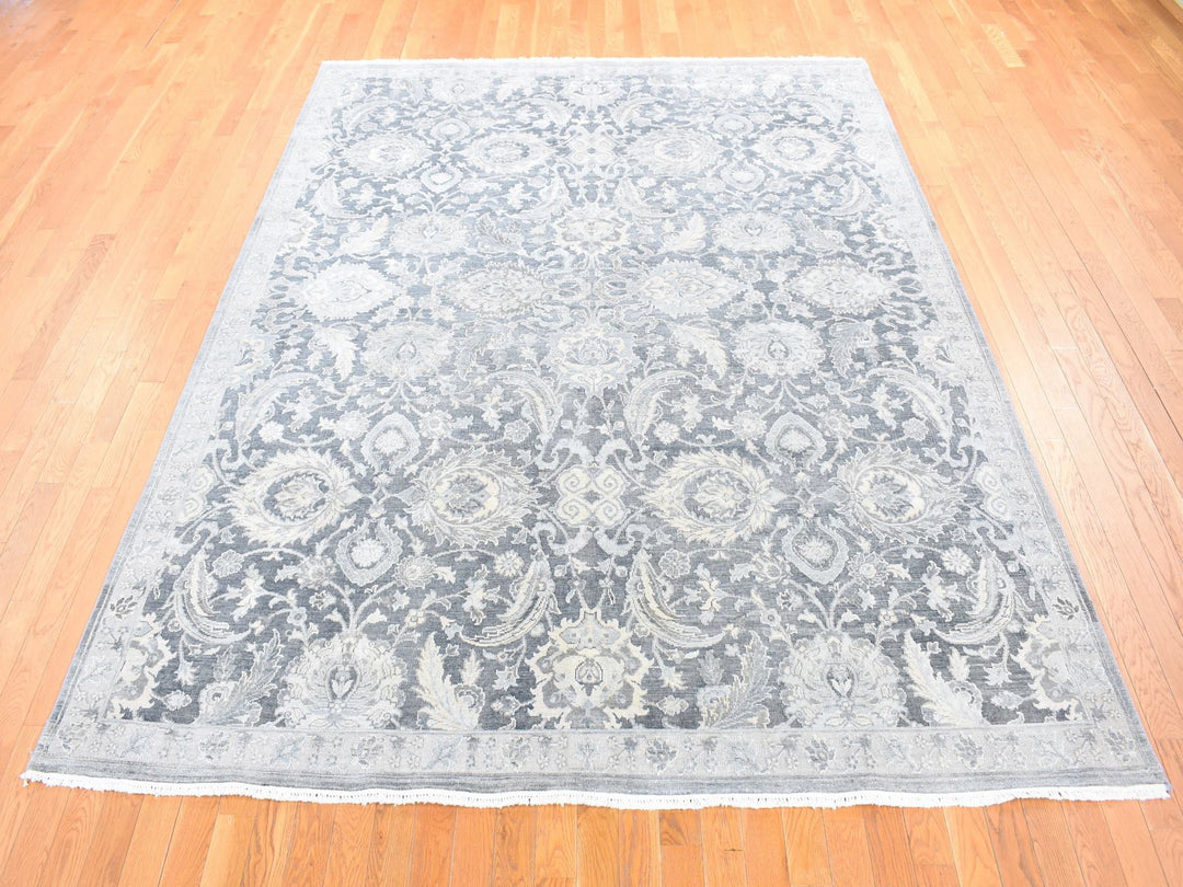 8'0" x 10'2" New Hand Knotted Grey Wool & Silk Rectangle Oriental Rug - MOA10280682