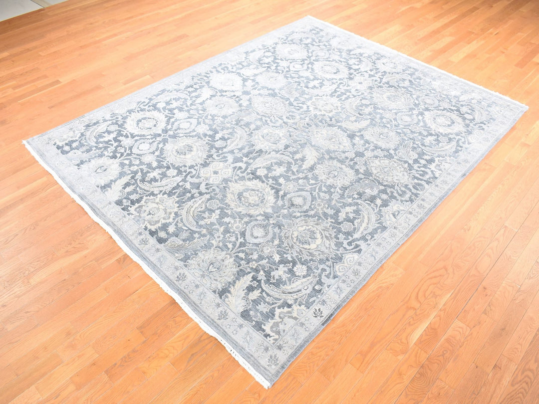 8'0" x 10'2" New Hand Knotted Grey Wool & Silk Rectangle Oriental Rug - MOA10280682