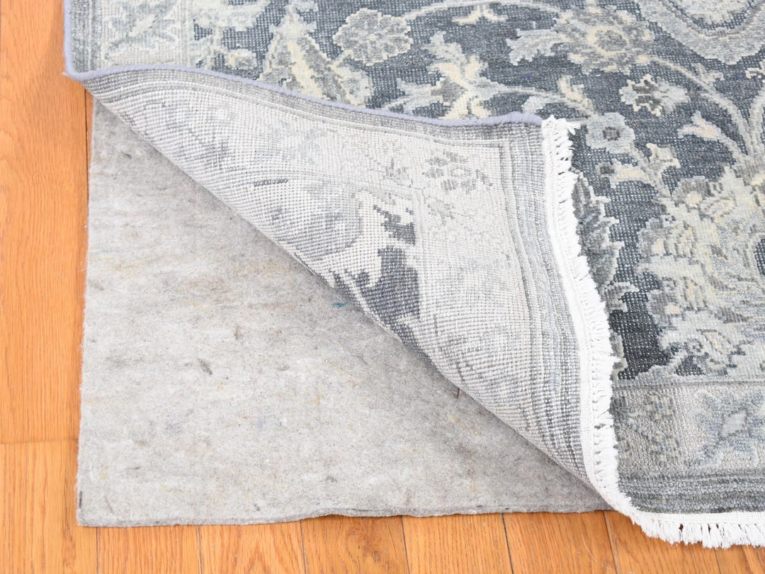 8'0" x 10'2" New Hand Knotted Grey Wool & Silk Rectangle Oriental Rug - MOA10280682