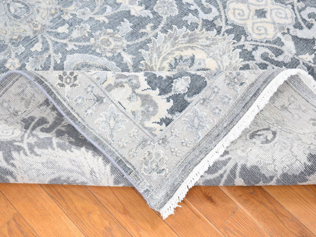 8'0" x 10'2" New Hand Knotted Grey Wool & Silk Rectangle Oriental Rug - MOA10280682