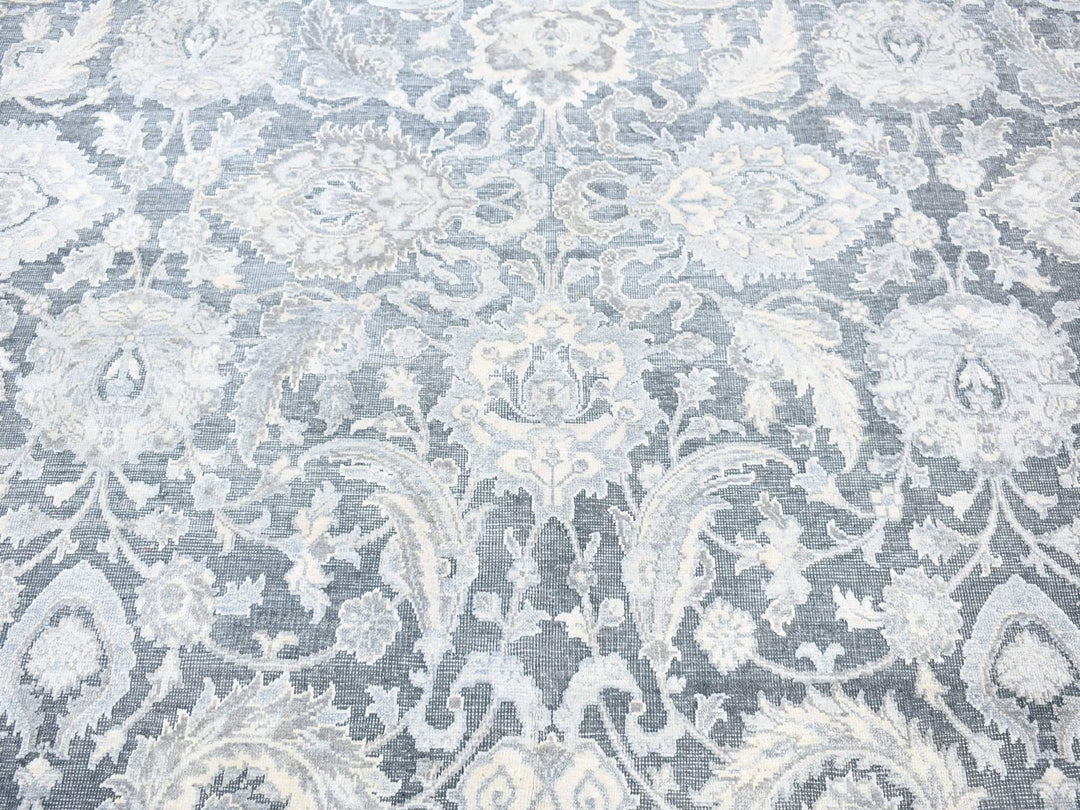 8'0" x 10'2" New Hand Knotted Grey Wool & Silk Rectangle Oriental Rug - MOA10280682