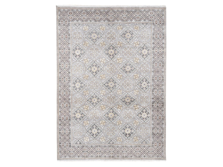 10'1" x 14'2" New Hand Knotted Ivory Wool & Silk Rectangle Oriental Rug - MOA10280686