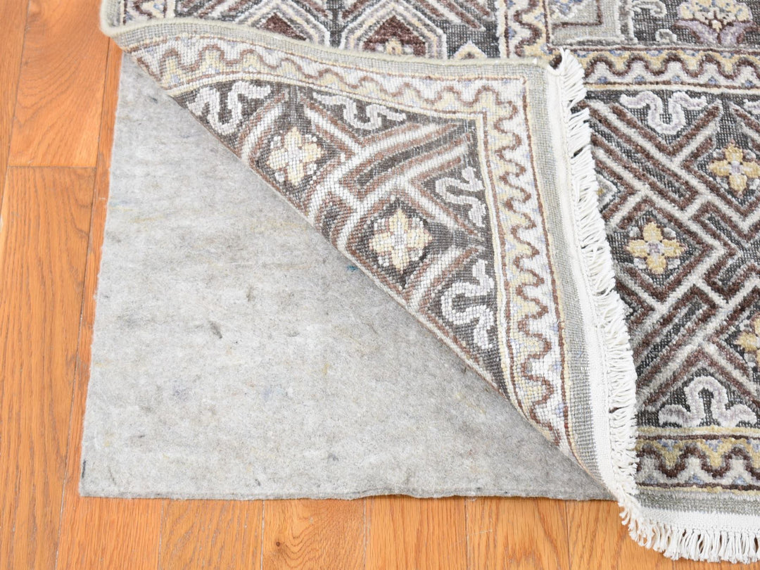 10'1" x 14'2" New Hand Knotted Ivory Wool & Silk Rectangle Oriental Rug - MOA10280686