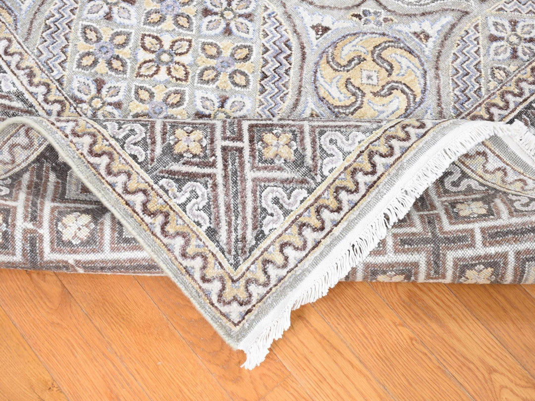 10'1" x 14'2" New Hand Knotted Ivory Wool & Silk Rectangle Oriental Rug - MOA10280686