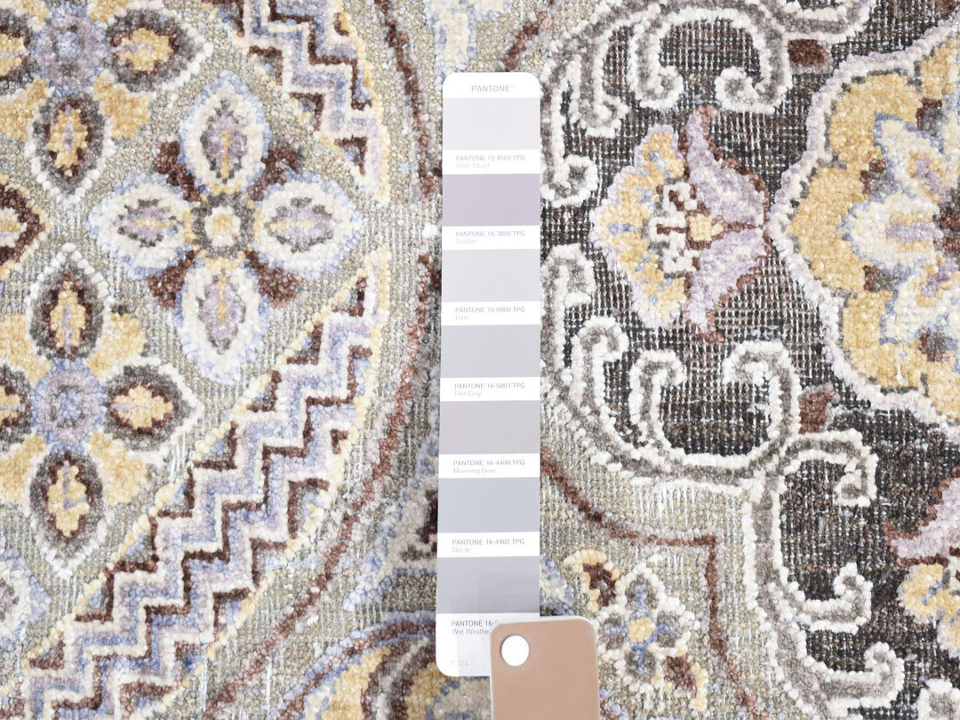 10'1" x 14'2" New Hand Knotted Ivory Wool & Silk Rectangle Oriental Rug - MOA10280686