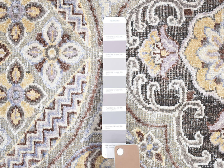 10'1" x 14'2" New Hand Knotted Ivory Wool & Silk Rectangle Oriental Rug - MOA10280686