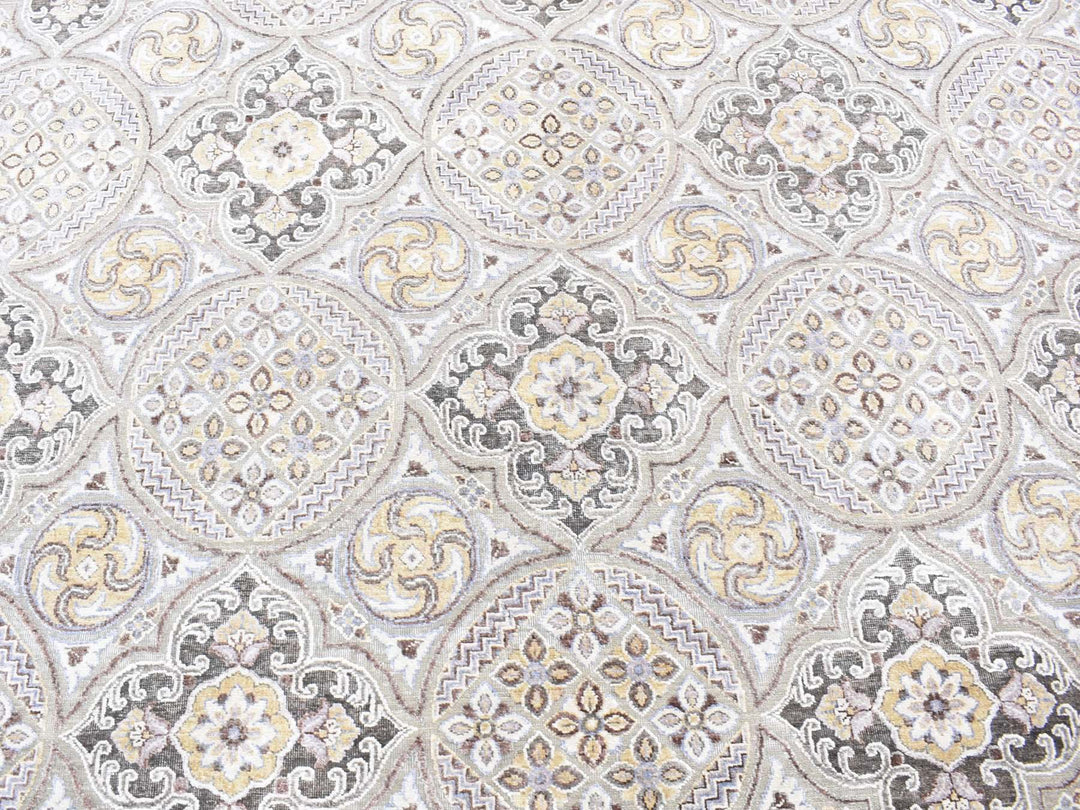 10'1" x 14'2" New Hand Knotted Ivory Wool & Silk Rectangle Oriental Rug - MOA10280686