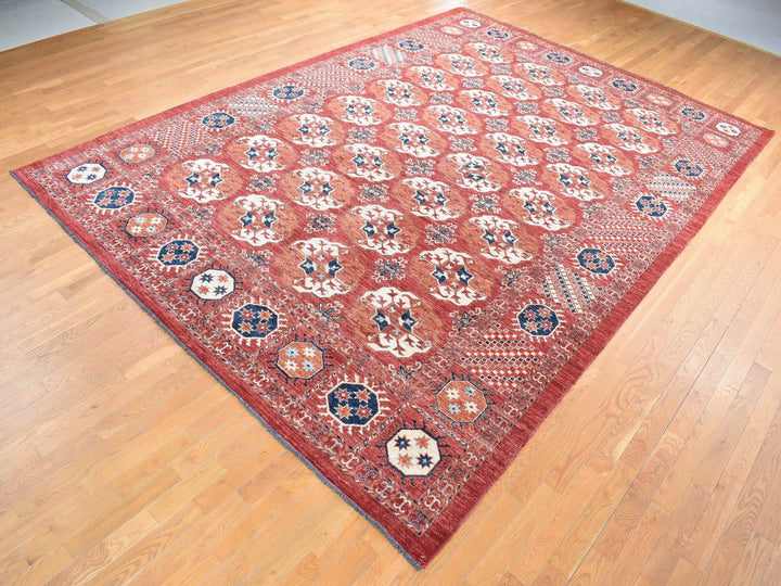 9'10" x 14'0" New Hand Knotted Red Wool Rectangle Oriental Rug - MOA10280687