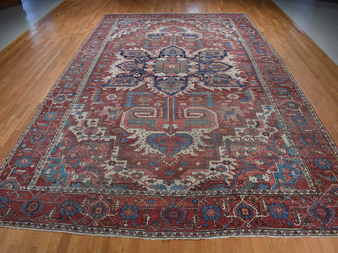 12'3" x 18'6" Vintage Hand Knotted Red Wool Rectangle Oriental Rug - MOA10280698