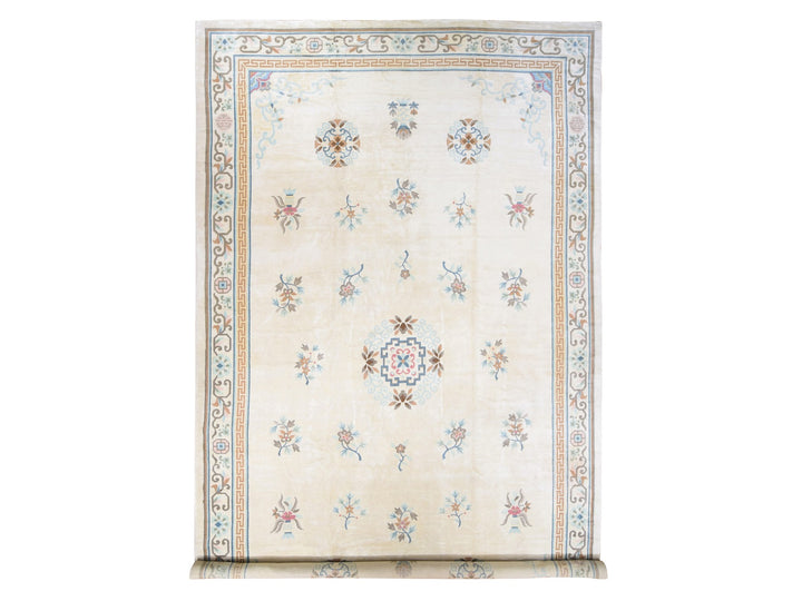 13'9" x 23'5" Vintage Hand Knotted Ivory Wool Rectangle Oriental Rug - MOA10280701