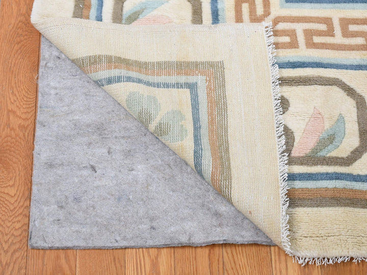 13'9" x 23'5" Vintage Hand Knotted Ivory Wool Rectangle Oriental Rug - MOA10280701