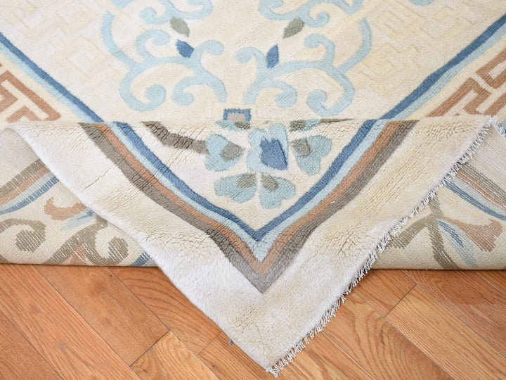 13'9" x 23'5" Vintage Hand Knotted Ivory Wool Rectangle Oriental Rug - MOA10280701