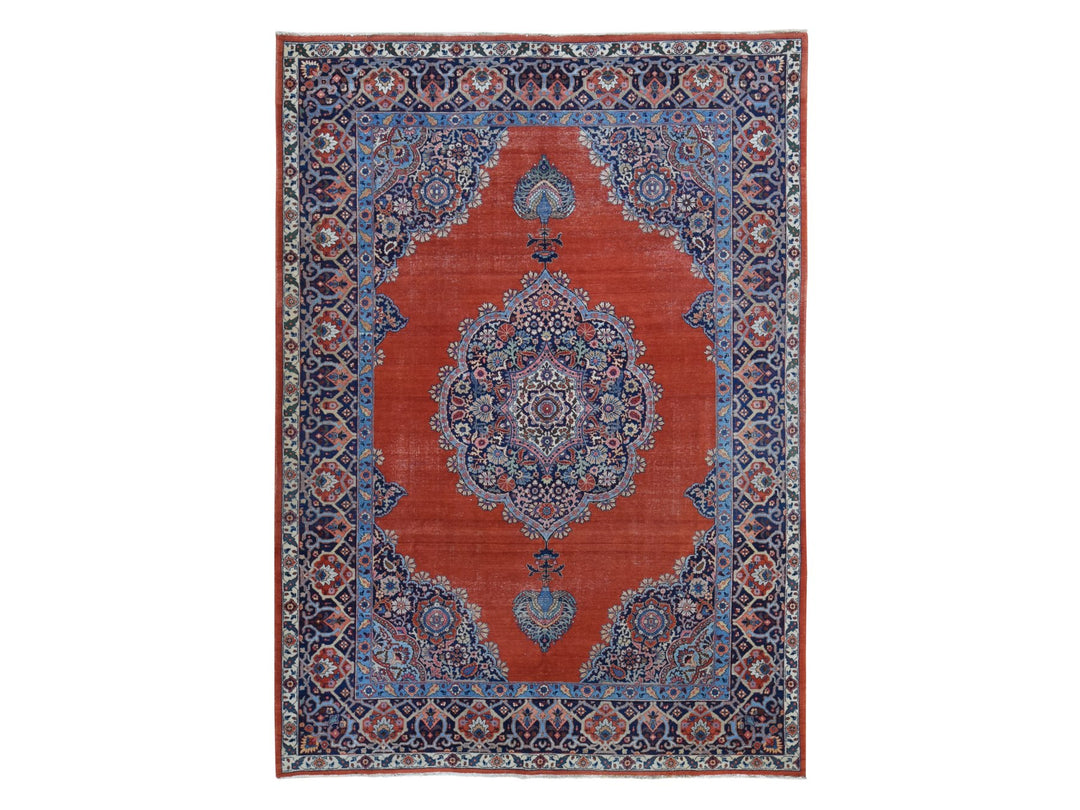8'8" x 12'0" Vintage Hand Knotted Orange Wool Rectangle Oriental Rug - MOA10280711