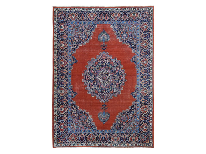 8'8" x 12'0" Vintage Hand Knotted Orange Wool Rectangle Oriental Rug - MOA10280711