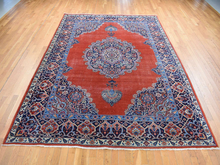 8'8" x 12'0" Vintage Hand Knotted Orange Wool Rectangle Oriental Rug - MOA10280711