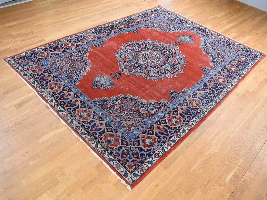 8'8" x 12'0" Vintage Hand Knotted Orange Wool Rectangle Oriental Rug - MOA10280711