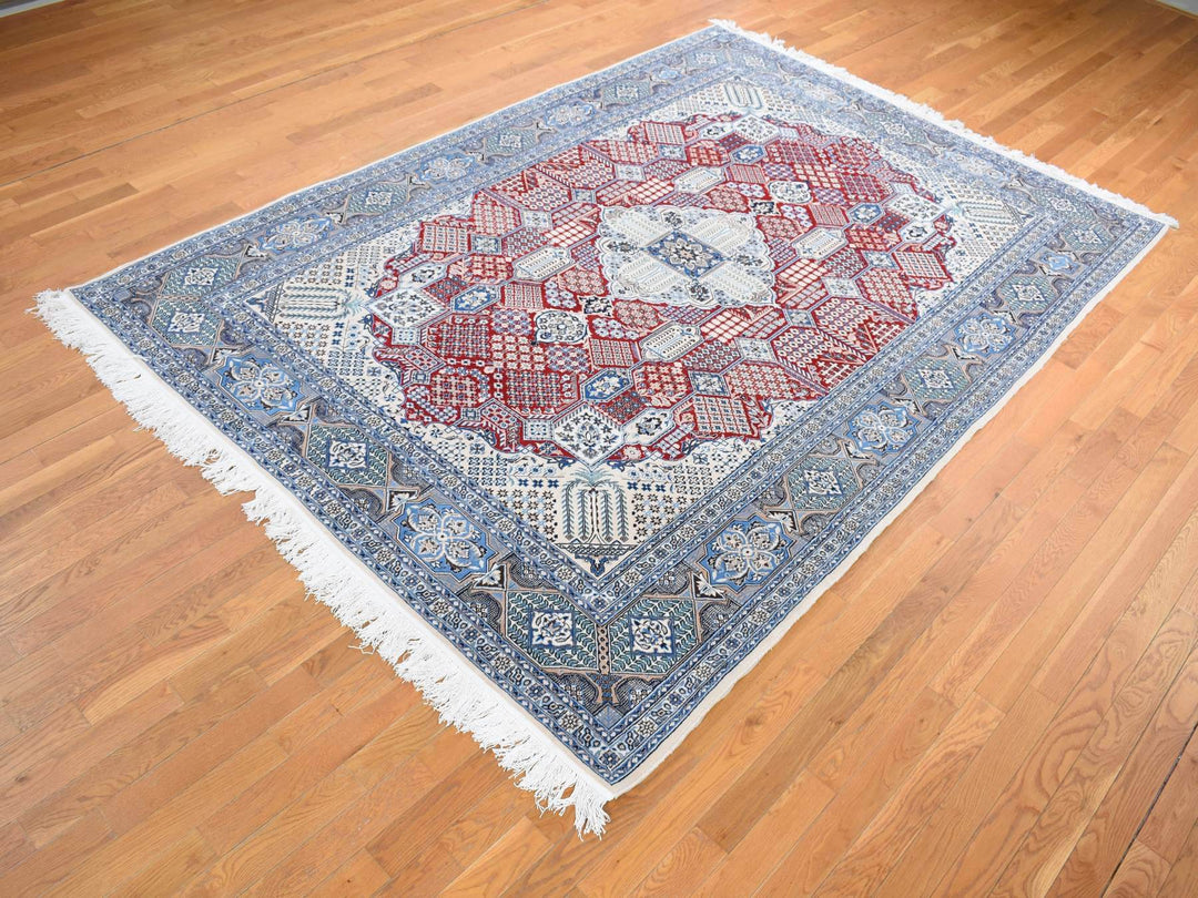 7'3" x 10'9" New Hand Knotted Red Wool & Silk Rectangle Oriental Rug - MOA10280712